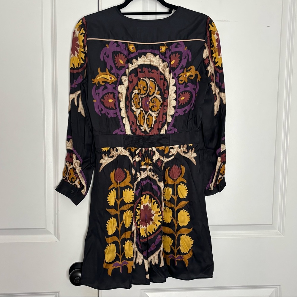 ba&sh Fedora Black Tan Purple Split V-neck Long Sleeve Lady Dress S - Picture 9 of 16